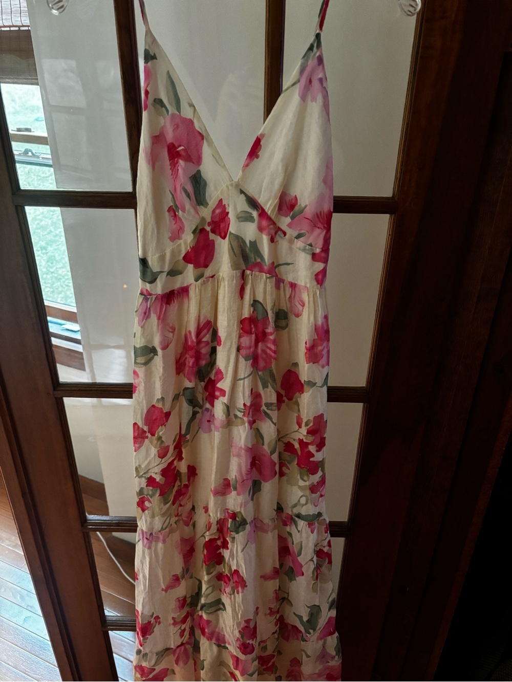 Hunter & Brown chiffon  cream and pink floral tiered maxi dress size large